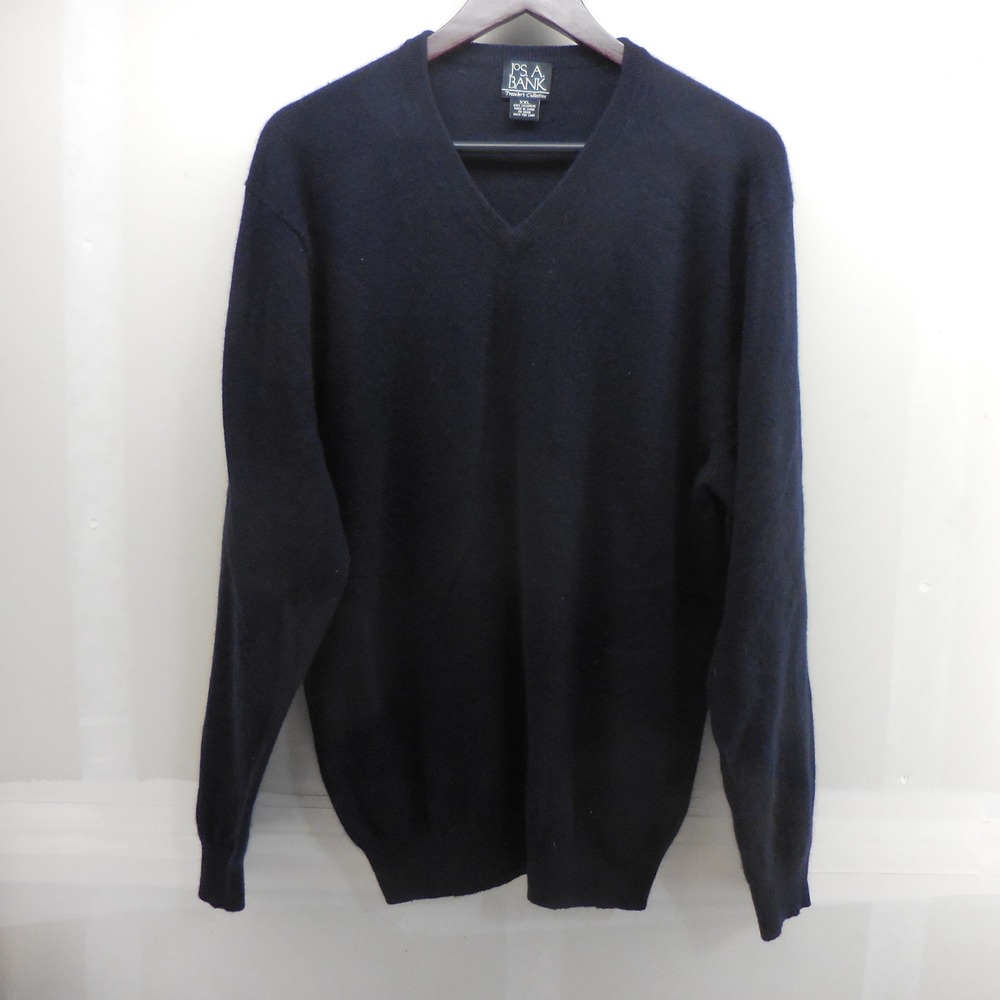 Jos A Bank Travelers Collection Navy Blue 100% Cashmere V-Neck Sweater Mens XXL